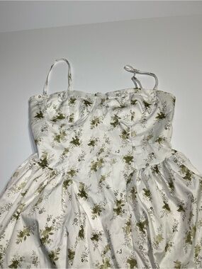 White Floral Maxi Dress with Olive Green Print